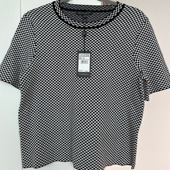 Adrianna Papell Black & White Knit Crew Neck Jacquard Cap Sleeve, Size S, NWT - Picture 1 of 6